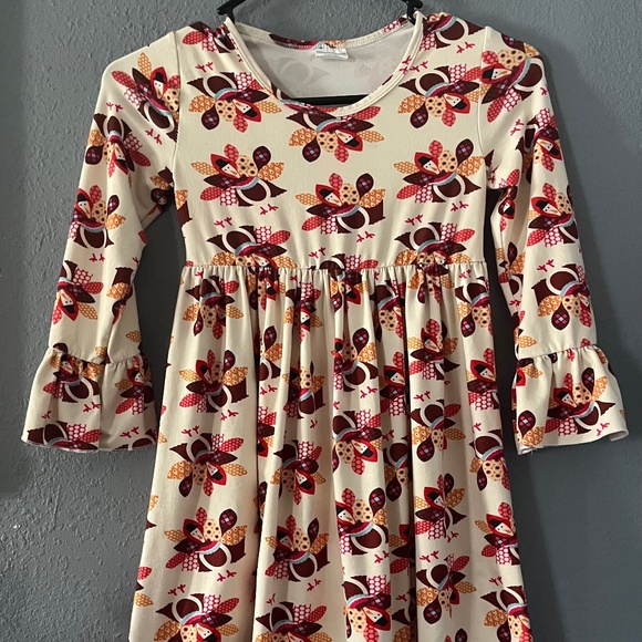 Boutique Style Thanksgiving Turkey Tunic Dress Girls 8/10 Stretch Ruffled‎ Fall - Picture 1 of 6